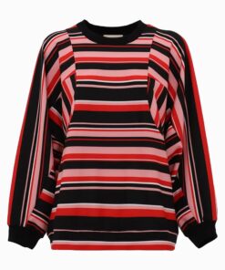 Voluminous Sleeves Black Red Striped Top Oa2