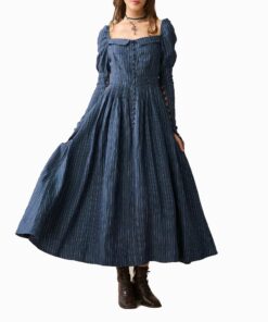 Elysian Grace Regency Linen Dress Oa17