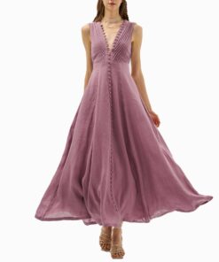 Orchid Bloom Maxi Linen Dress Oa11