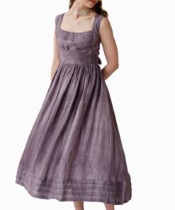 Violet Drift Cross-Back Linen Dress Oa7